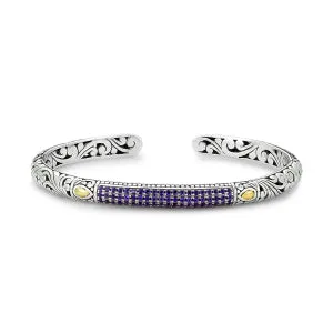 Samuel B. Sterling Silver and 18K Yellow Gold Amethyst Pave Bangle (98581)