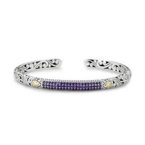 Samuel B. Sterling Silver and 18K Yellow Gold Amethyst Pave Bangle (98581)