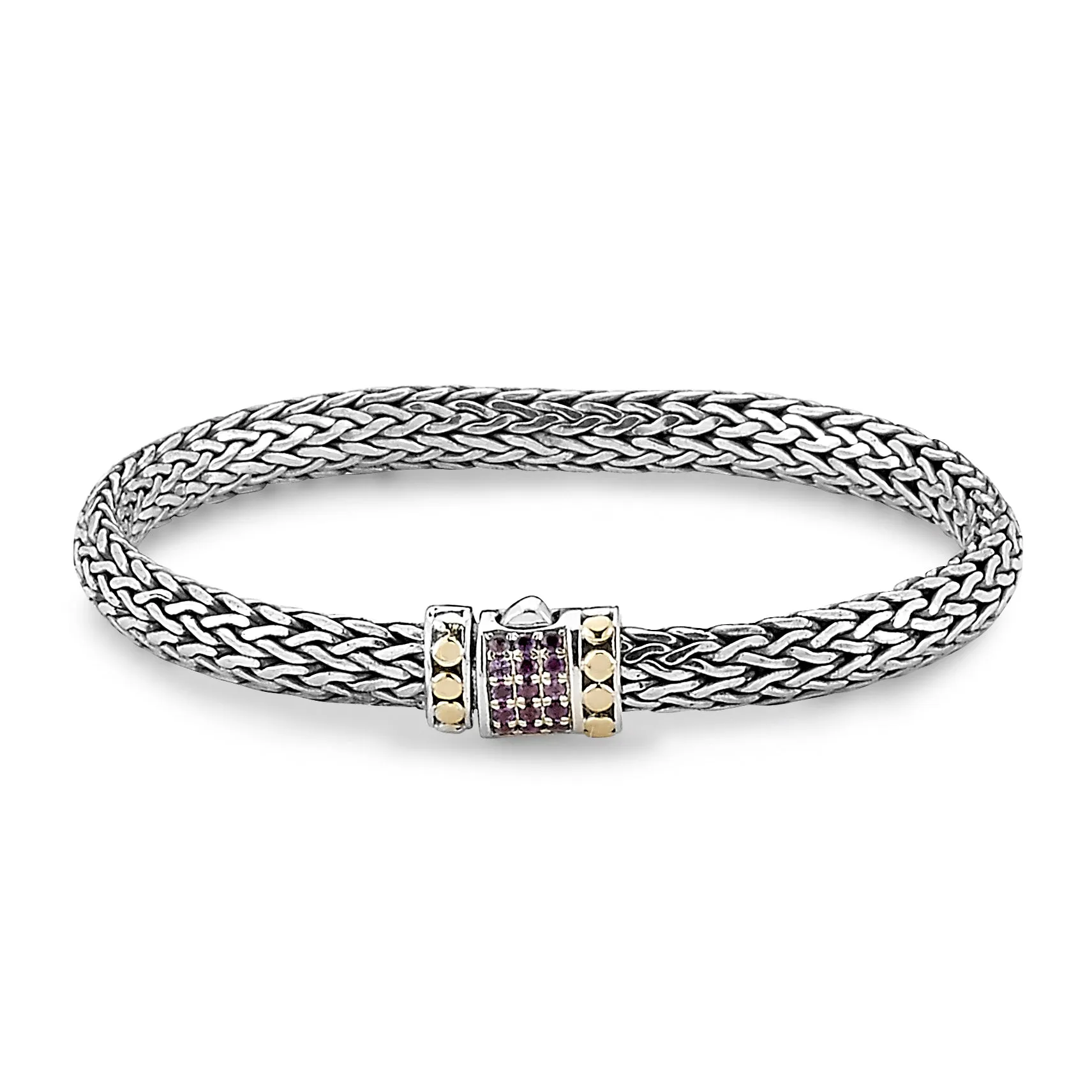 Samuel B. Sterling Silver and 18K Yellow Gold Tulang Naga Bracelet with Amethyst, 7"  (96966)