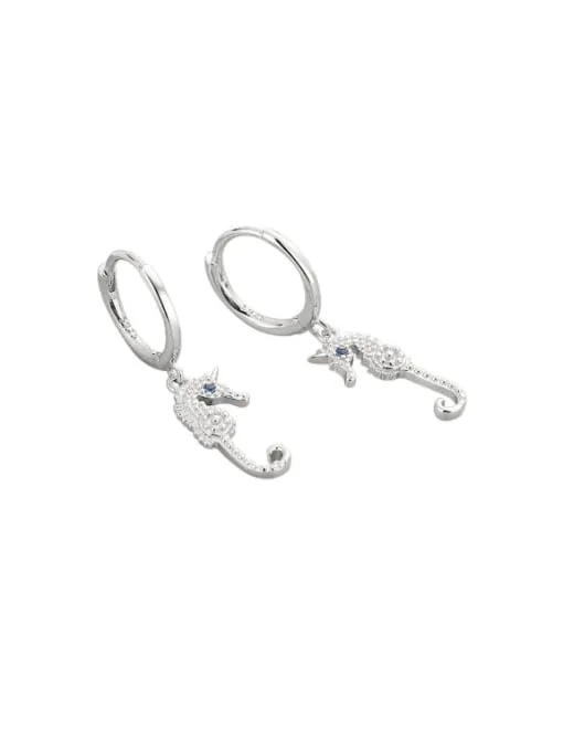 Seahorse Charm Hoop Earrings, .925 Sterling Silver Hypoallergenic Huggie Earrings