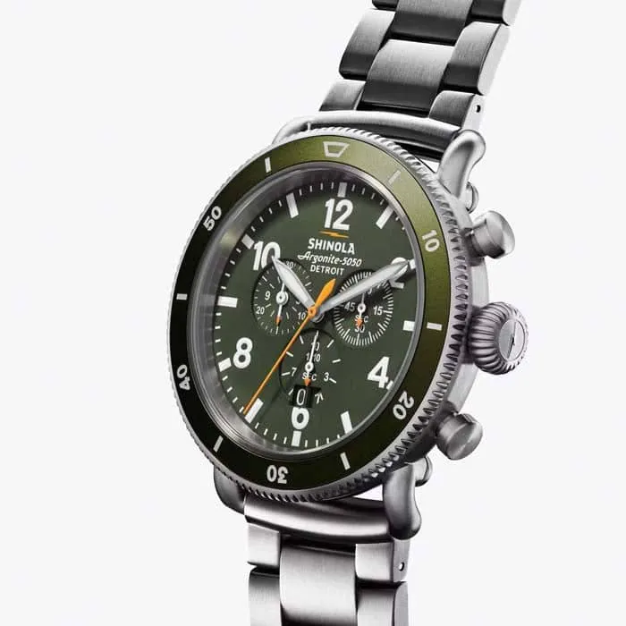 Shinola 48MM Runwell Olive Green Dial Sport Chrono in Titanium