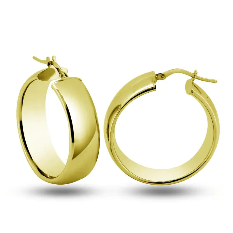 Silver 925 Gold Plated Sterling Silver Latch Back Puffed Hoop Earrings