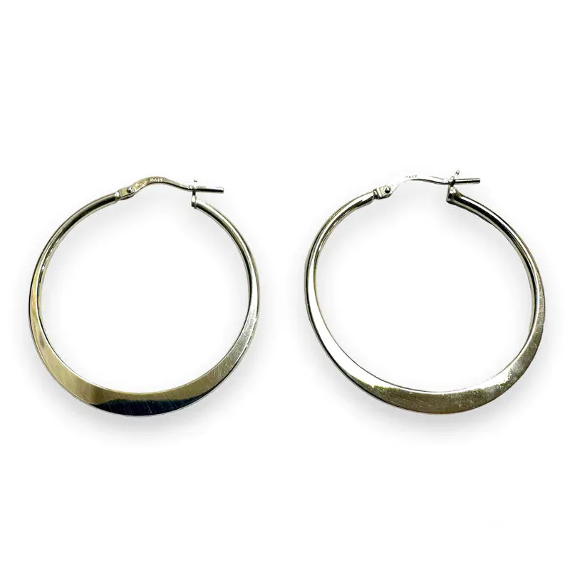 Silver 925 Rhodium Plated Sterling Silver 1.5mm Hoop Latch Back Earrings