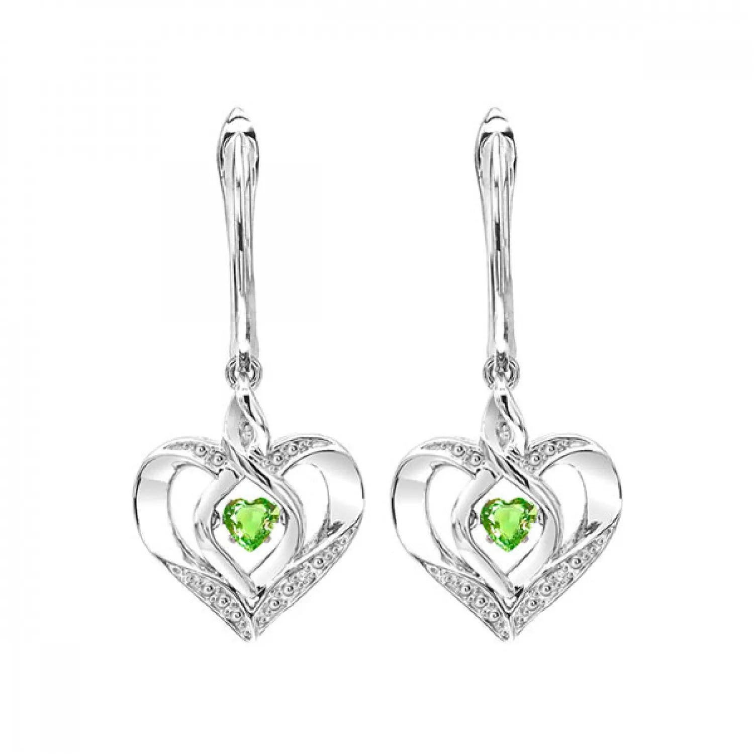 Silver Diamond and Created Gemstone Heart Earrings