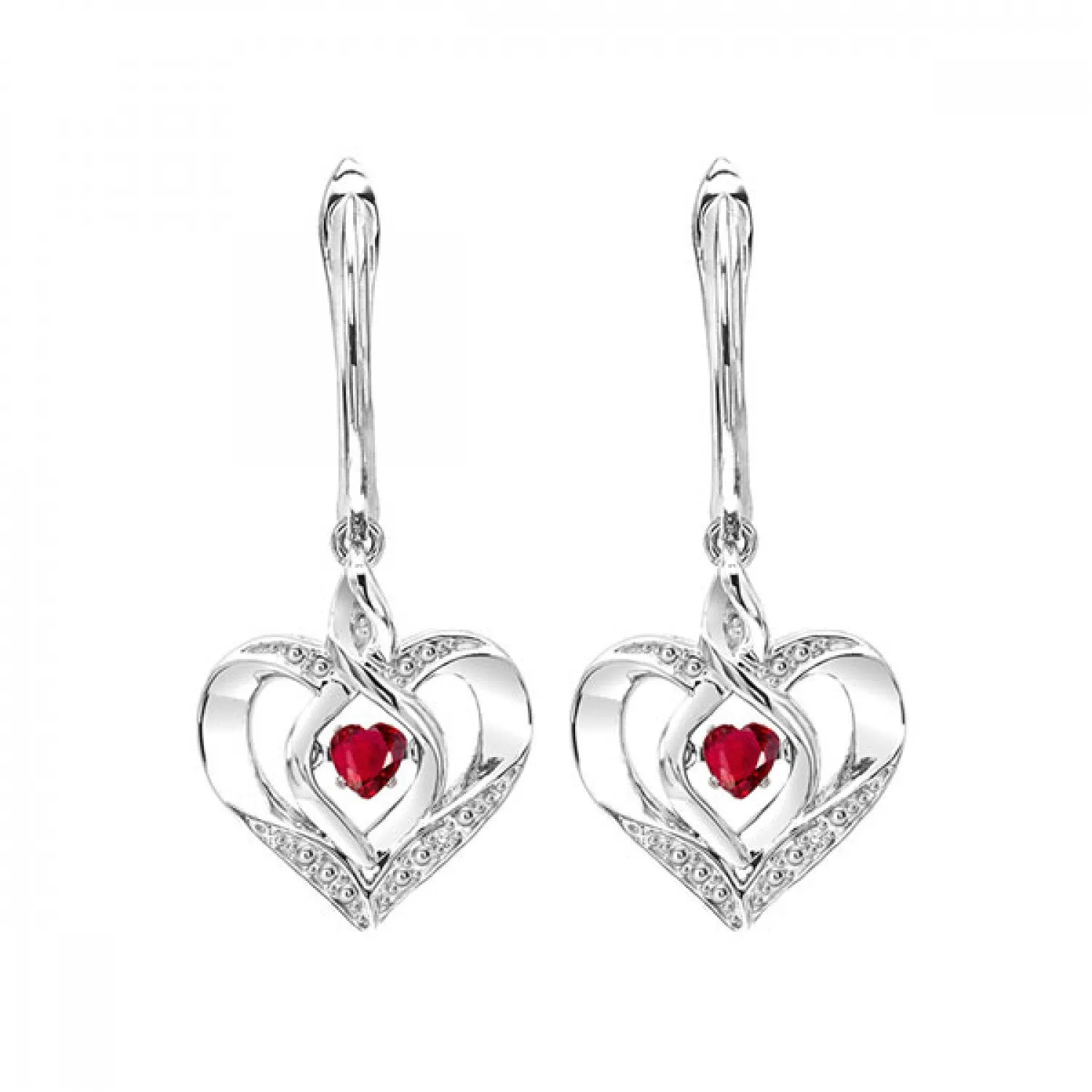 Silver Diamond and Created Gemstone Heart Earrings