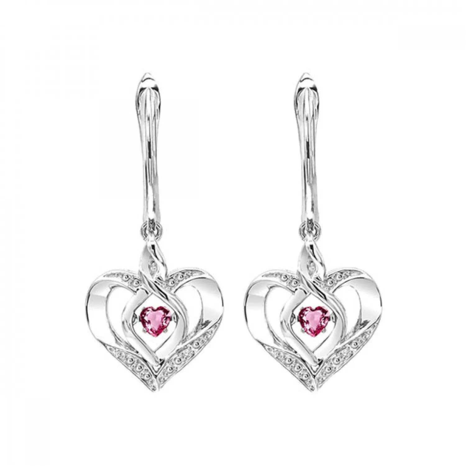 Silver Diamond and Created Gemstone Heart Earrings