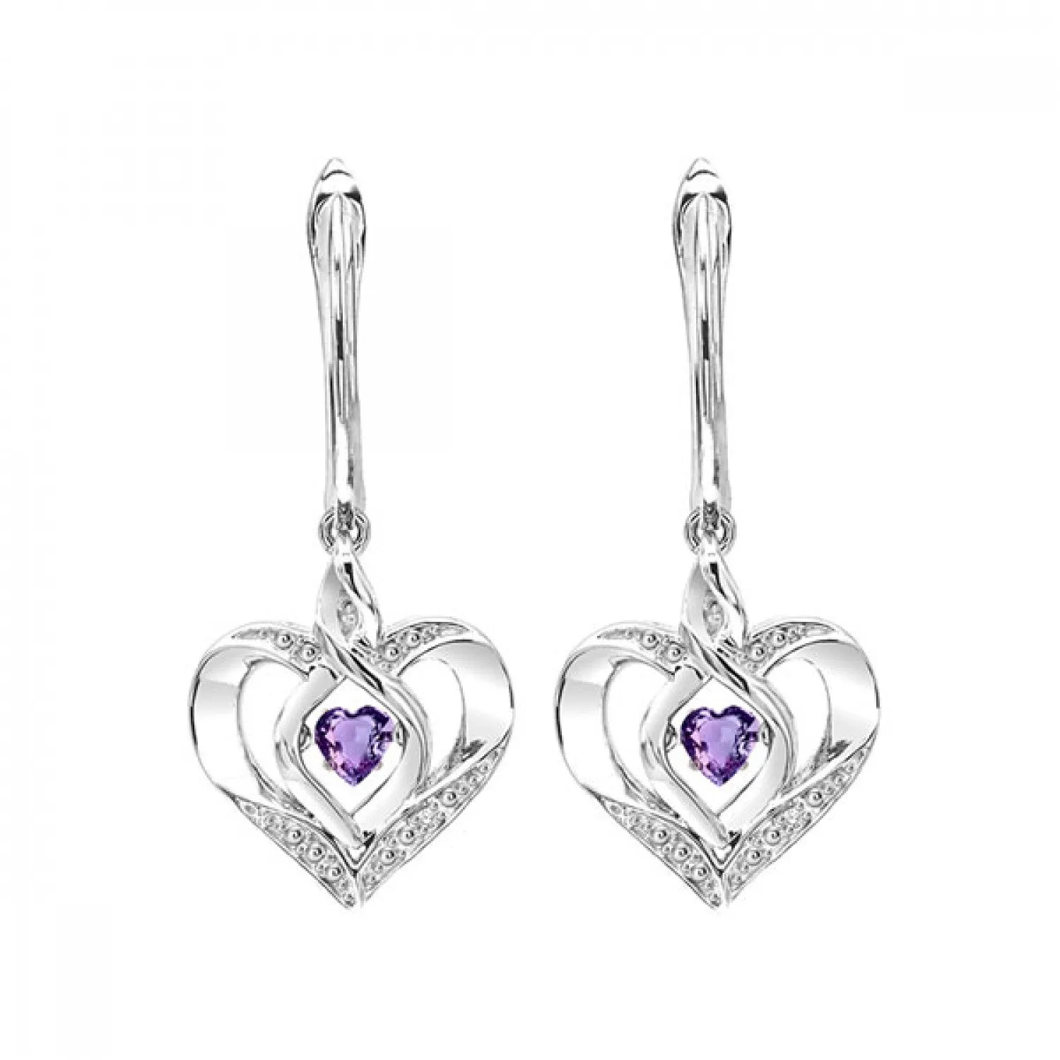 Silver Diamond and Created Gemstone Heart Earrings