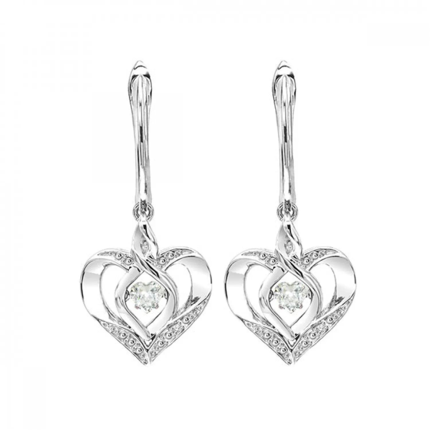 Silver Diamond and Created Gemstone Heart Earrings