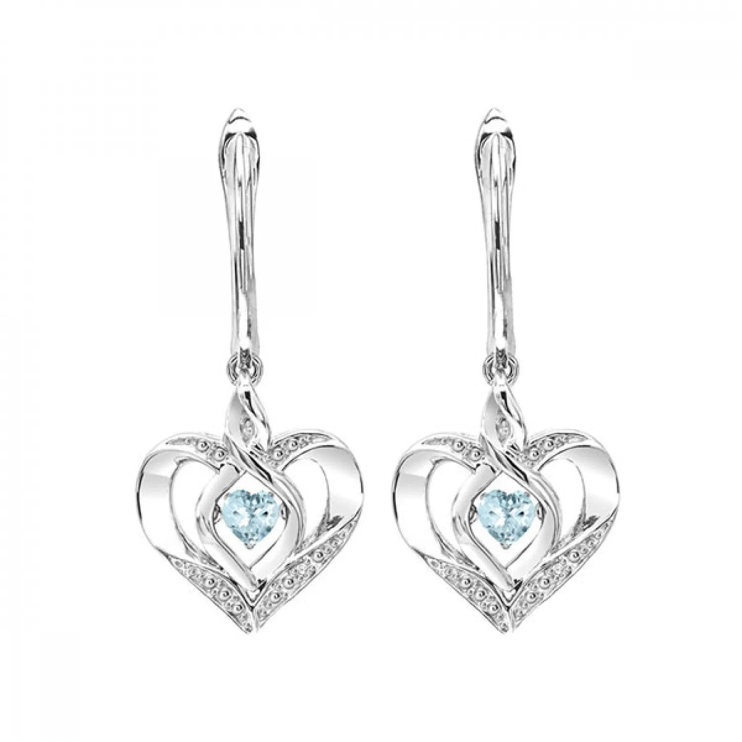 Silver Diamond and Created Gemstone Heart Earrings