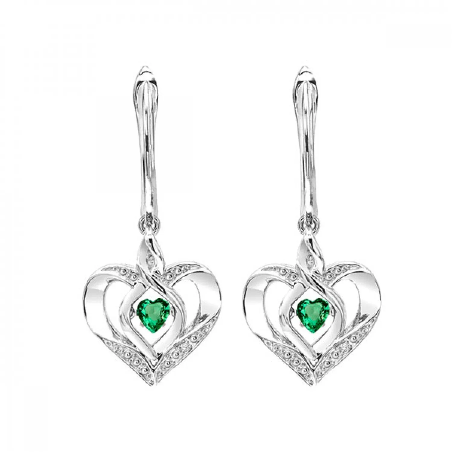 Silver Diamond and Created Gemstone Heart Earrings