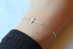 Silver Sideways Cross Bracelet