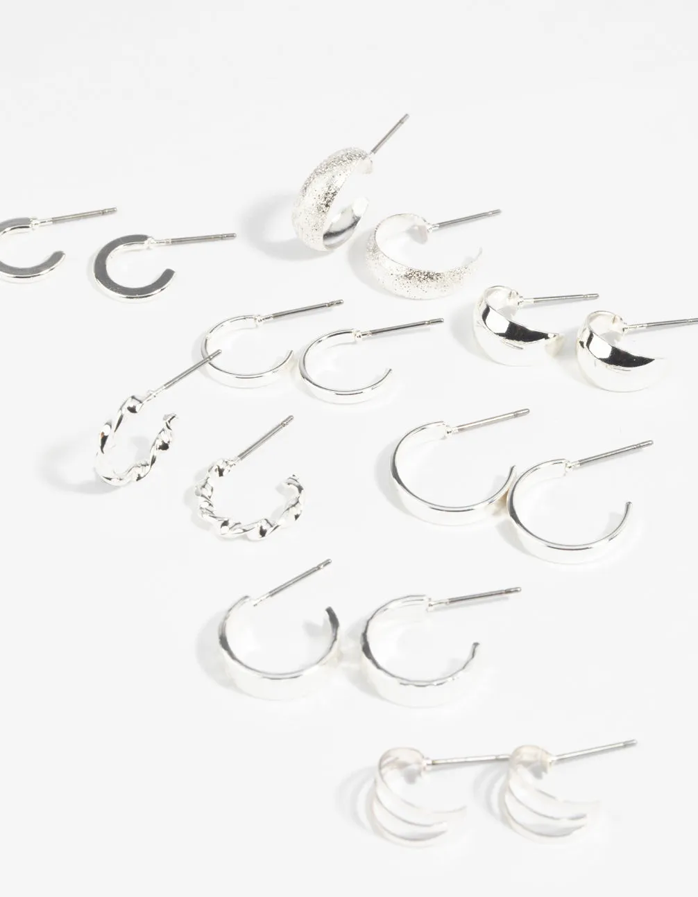 Silver Textured Hoop Earring 8-Pack