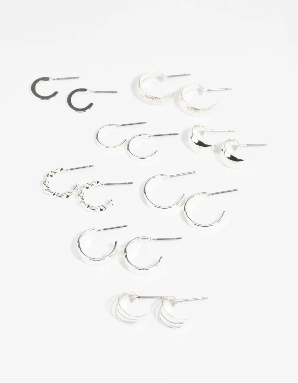 Silver Textured Hoop Earring 8-Pack