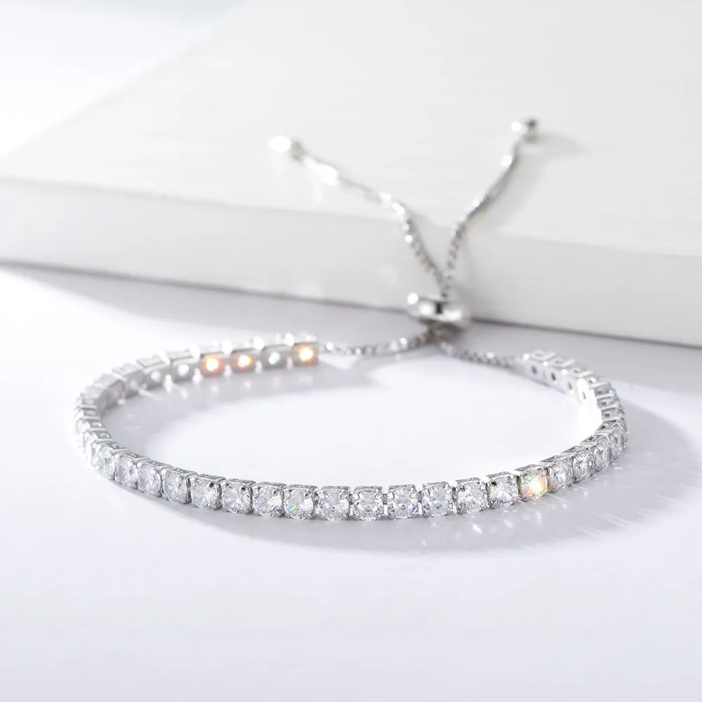 Single Row Full Zircon Pull Adjustable Silver Bracelet for Women