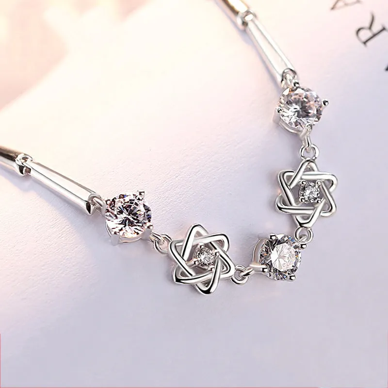 Six Stars with Zircon Silver Bracelet for Women