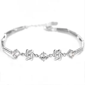 Six Stars with Zircon Silver Bracelet for Women