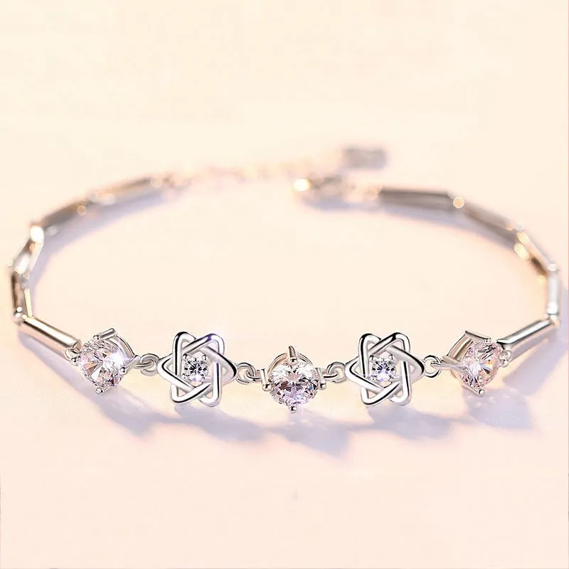 Six Stars with Zircon Silver Bracelet for Women