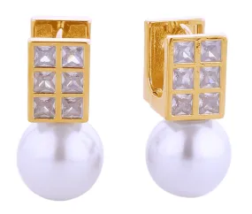 SJE310943 14K Dipped Square CZ Pearl Drop Earrings