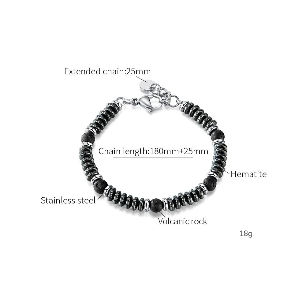 Sleek Men's Hematite and Lava Stone Bracelet with Stainless Steel Accents - Modern and Masculine Jewelry