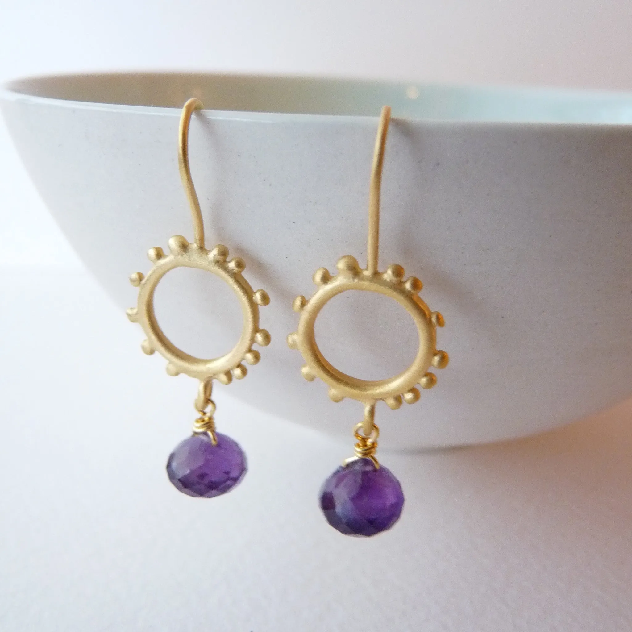 Small Granulation Hooks With Gemstone Drop