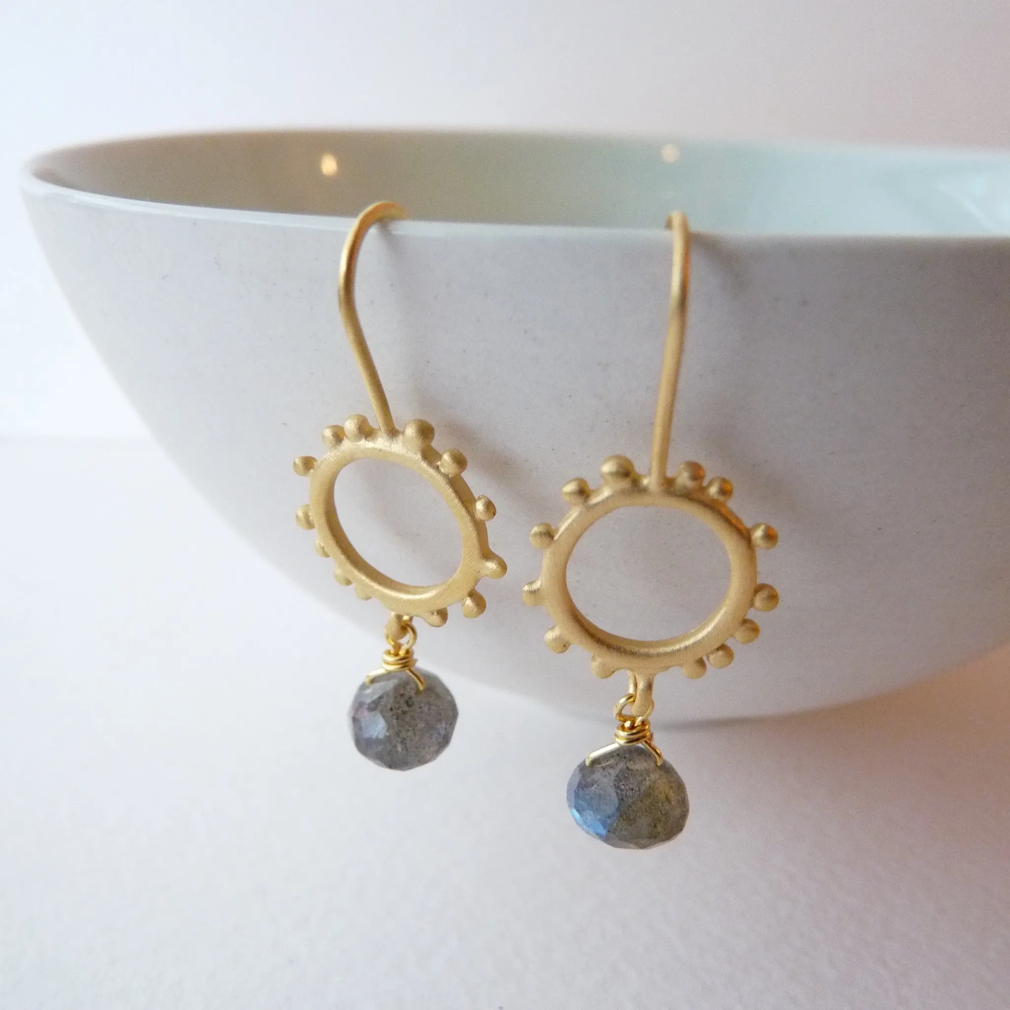 Small Granulation Hooks With Gemstone Drop