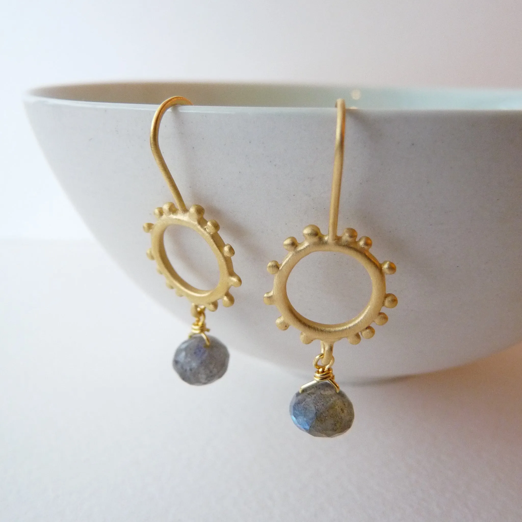 Small Granulation Hooks With Gemstone Drop