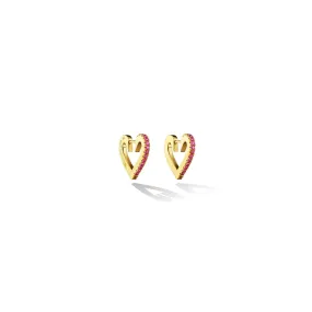 Small Yellow Gold Endless Hoop Earrings with Rubies