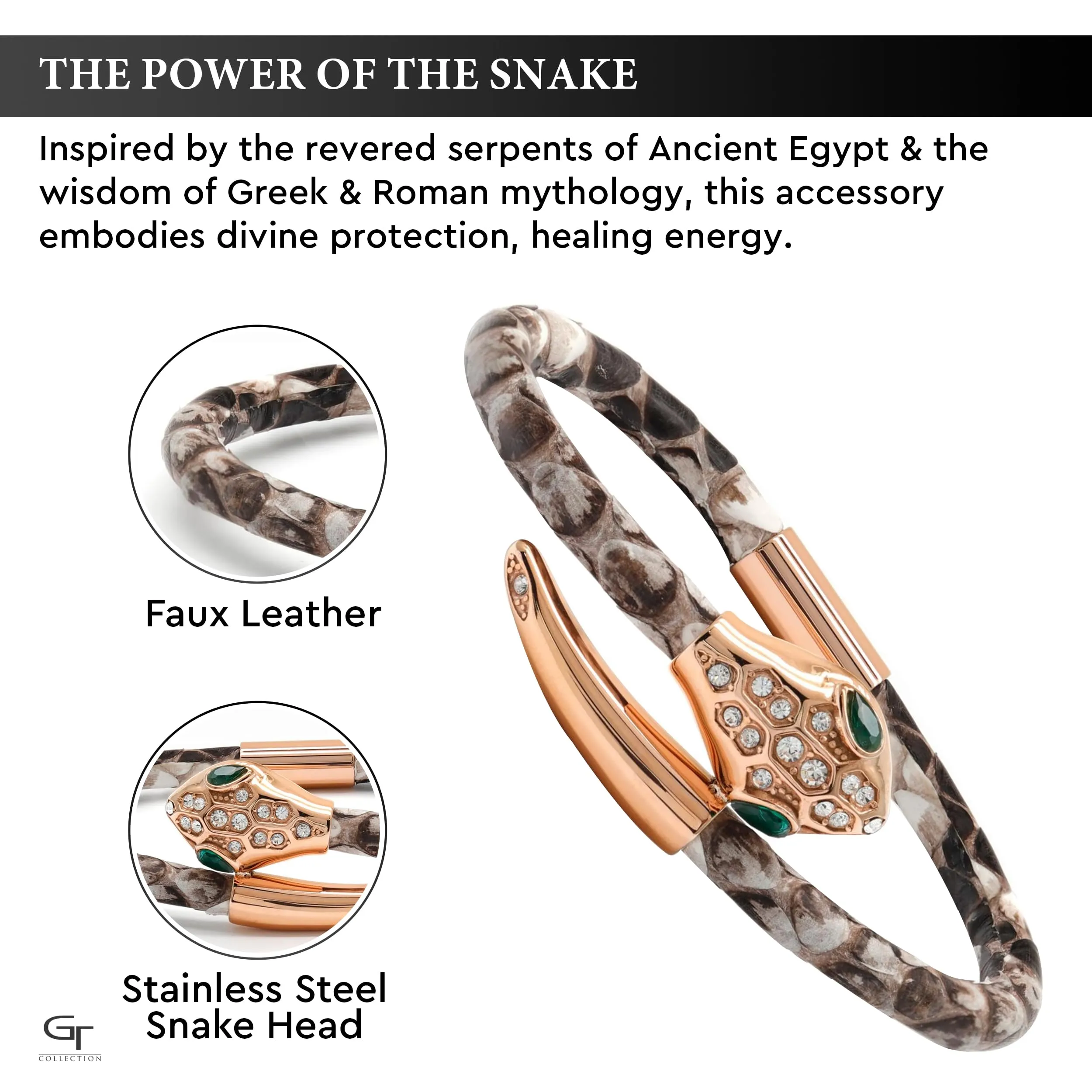 Snake Head Bracelet - Natural Python with Zircon