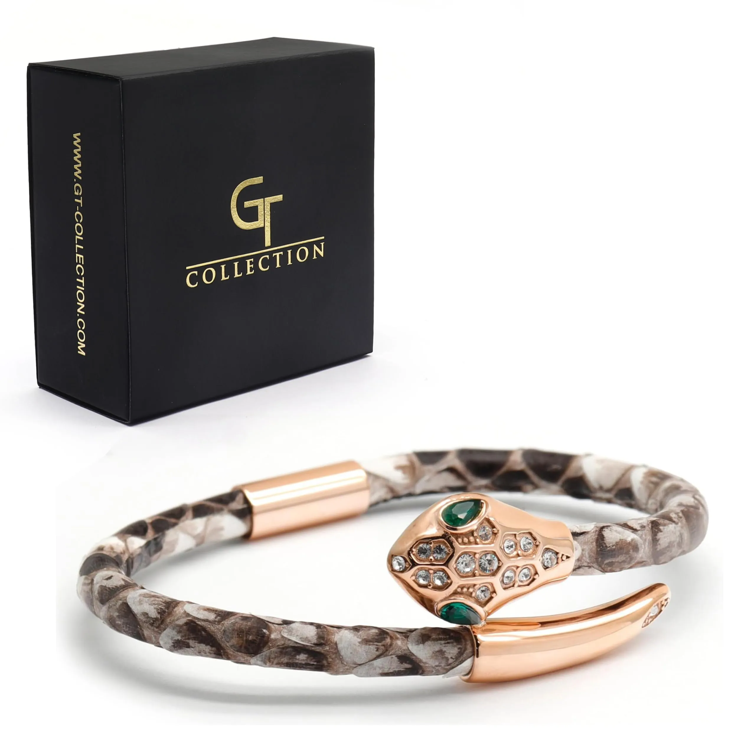 Snake Head Bracelet - Natural Python with Zircon