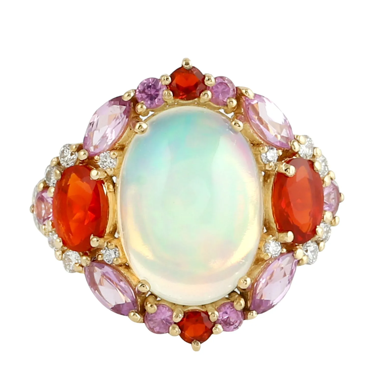 Solid 18k Gold  OpalEthopian Fire Opal Sapphire Cocktail Ring