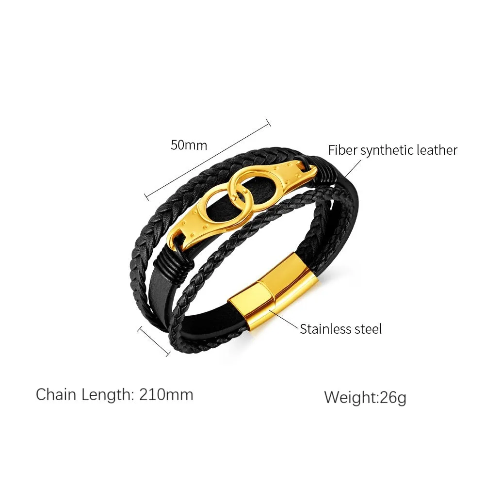 Sophisticated Men's Braided Leather and Gold Plated Bracelet with Equestrian Clasp – Durable and Stylish