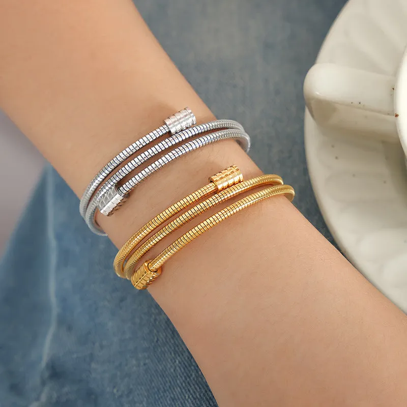 Stacked Gold-Plated Bracelet with Snake Bone Chain