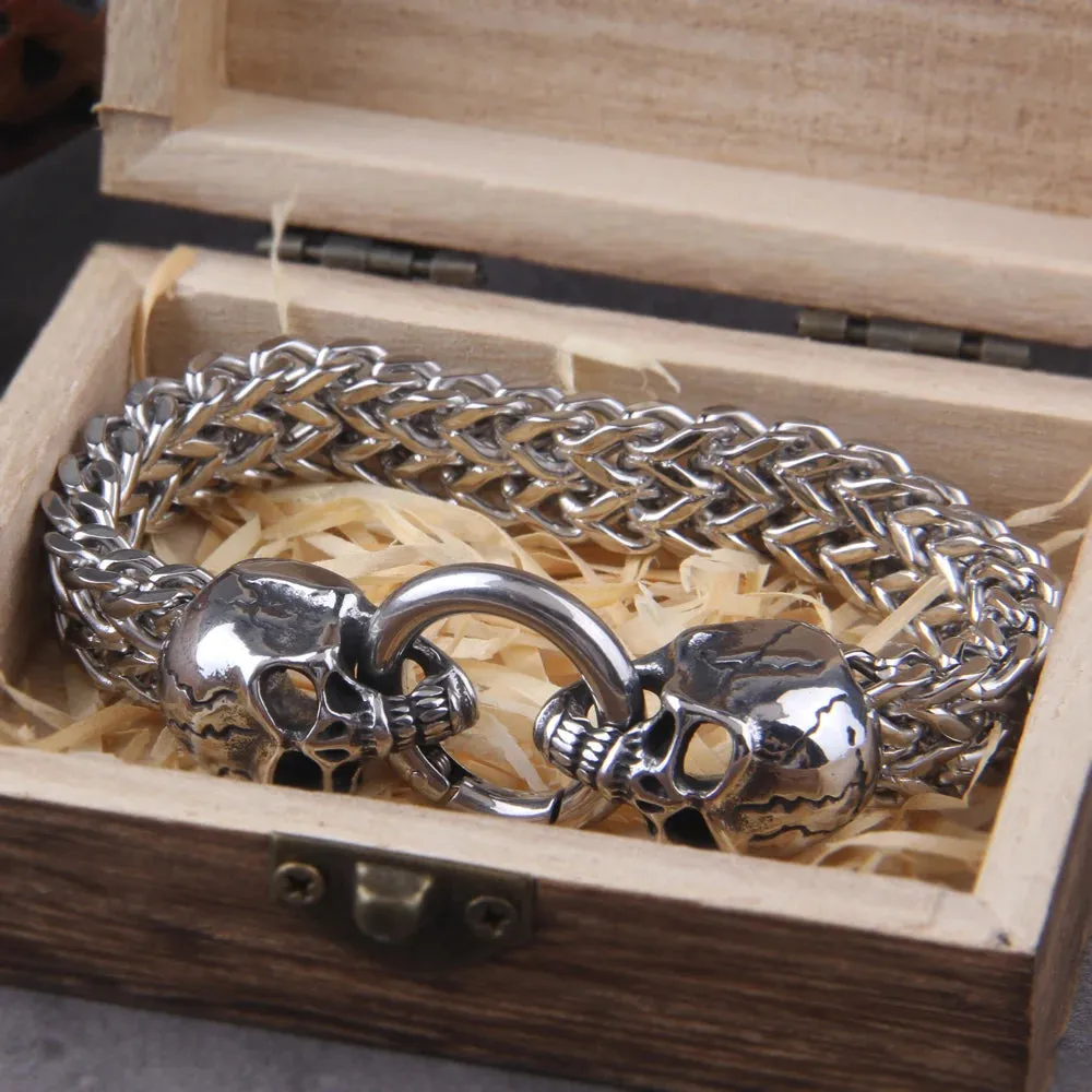 Stainless Steel Nordic Double Skull Head Viking Bracelet