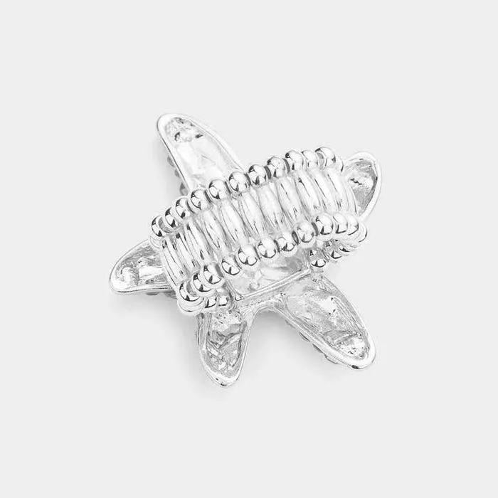 Starfish Bubble Clear Stone Embellished Silver Stretch Ring