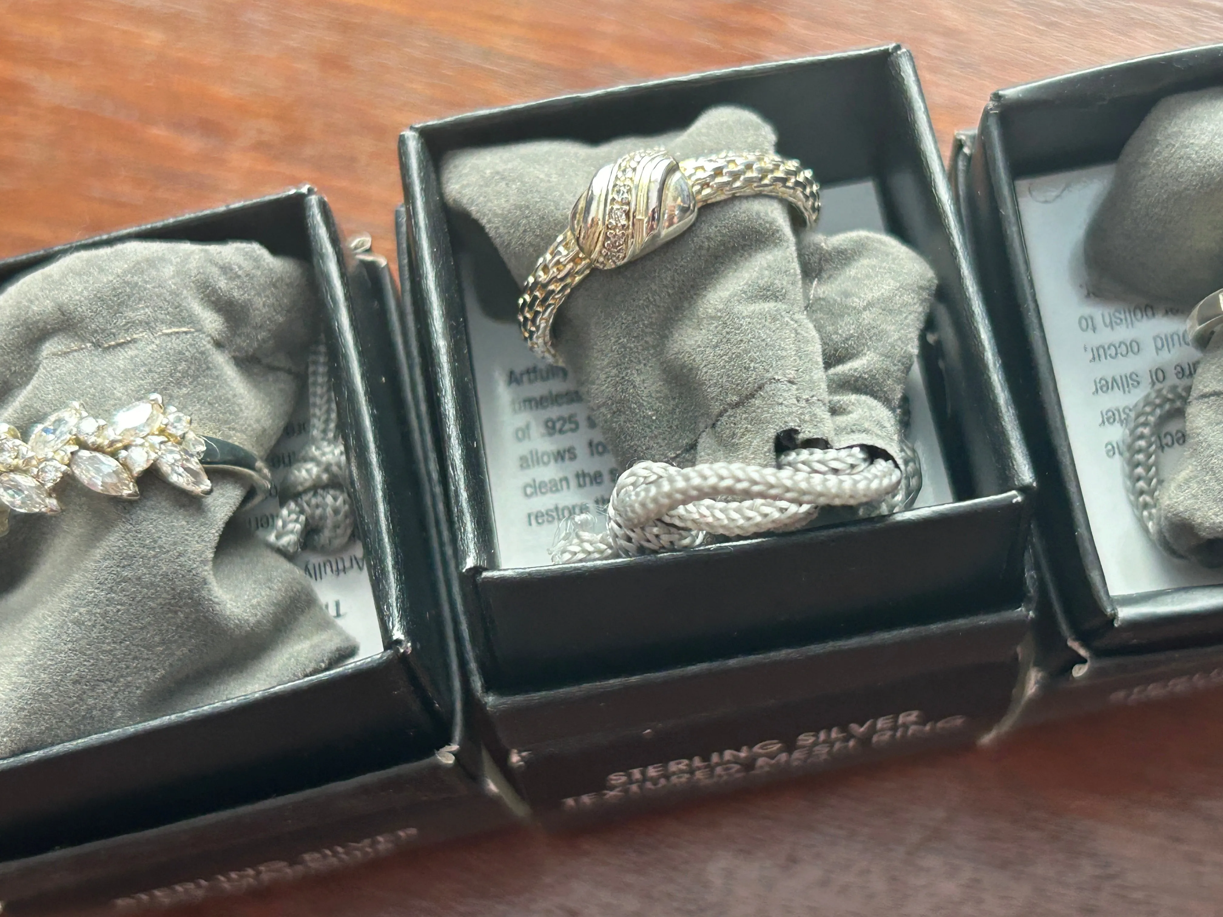 Sterling Silver 925 Avon Ring Lot All Size 10 In Box Cocktail Rhinestone Stone