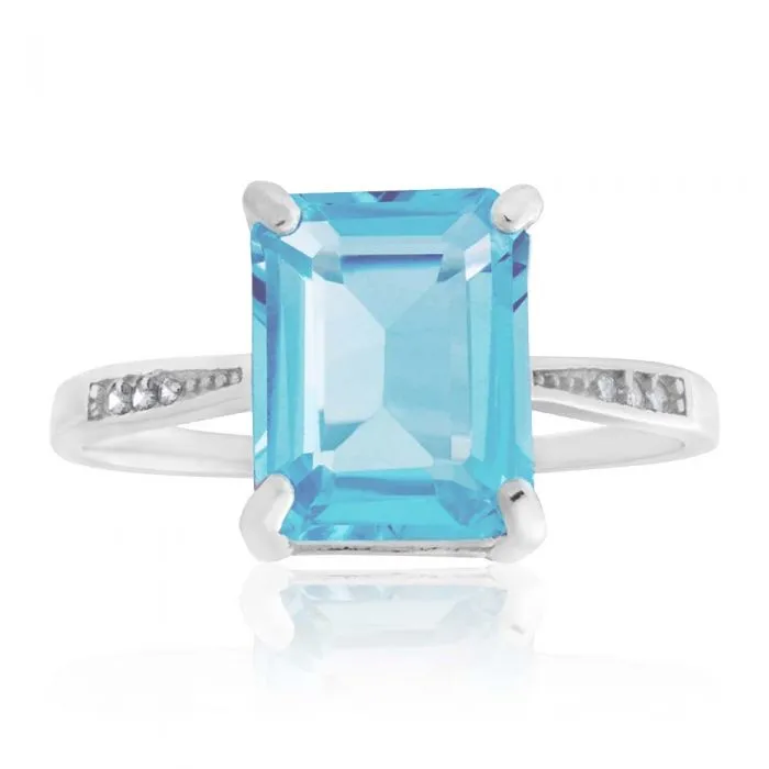 Sterling Silver Blue Topaz Ring with Zirconia Accent