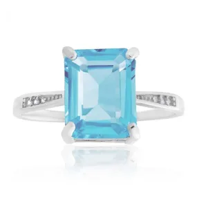 Sterling Silver Blue Topaz Ring with Zirconia Accent