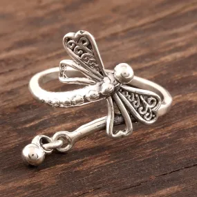 Sterling Silver Dragonfly Cocktail Ring from India - Dragonfly Fantasy | NOVICA