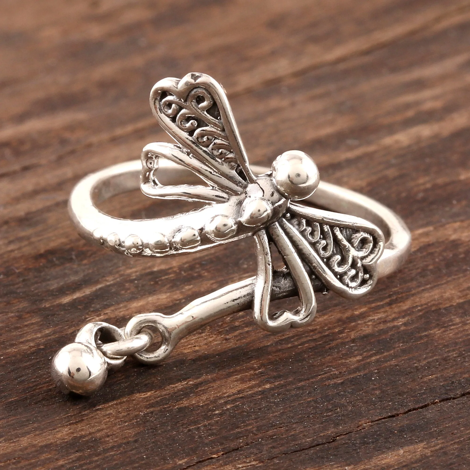 Sterling Silver Dragonfly Cocktail Ring from India - Dragonfly Fantasy | NOVICA