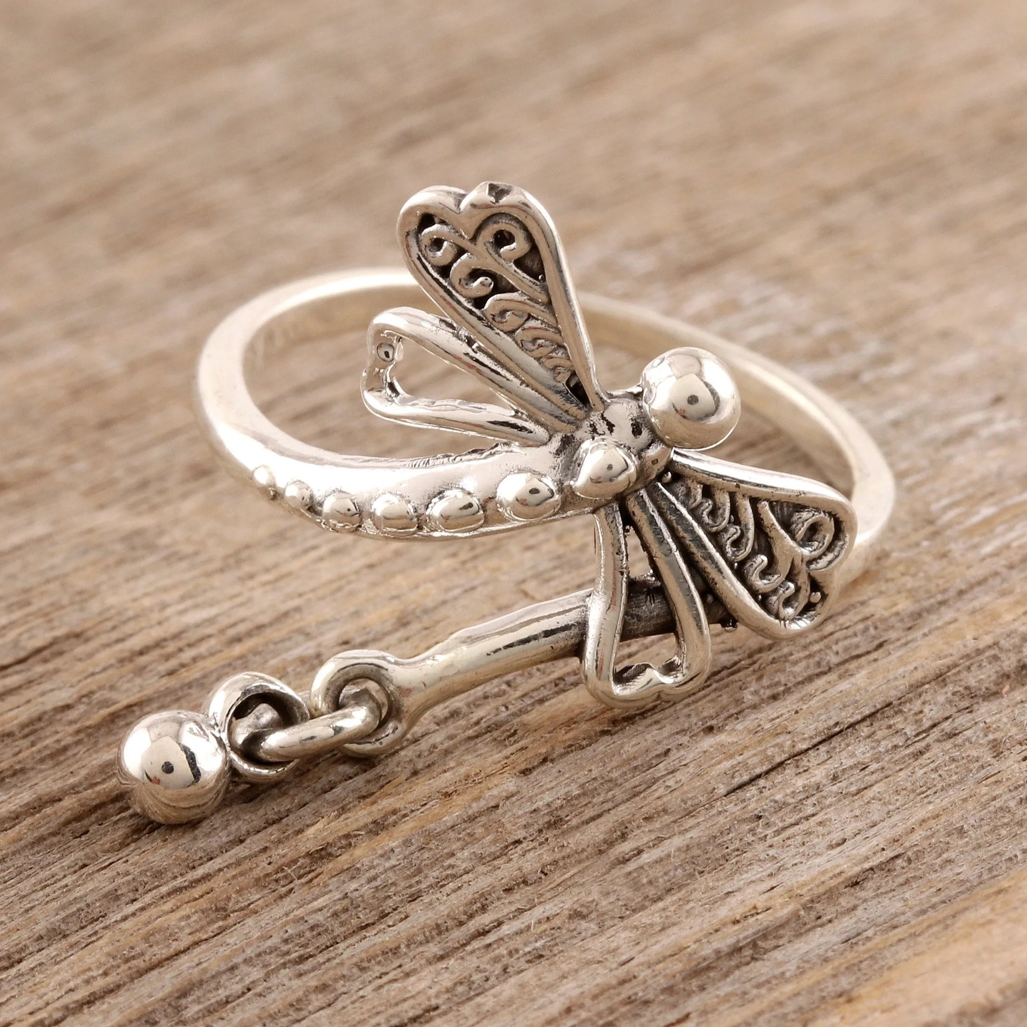 Sterling Silver Dragonfly Cocktail Ring from India - Dragonfly Fantasy | NOVICA