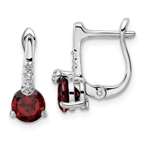 Sterling Silver Garnet and White Topaz Hinged Earrings