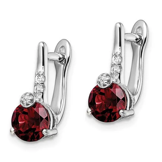 Sterling Silver Garnet and White Topaz Hinged Earrings