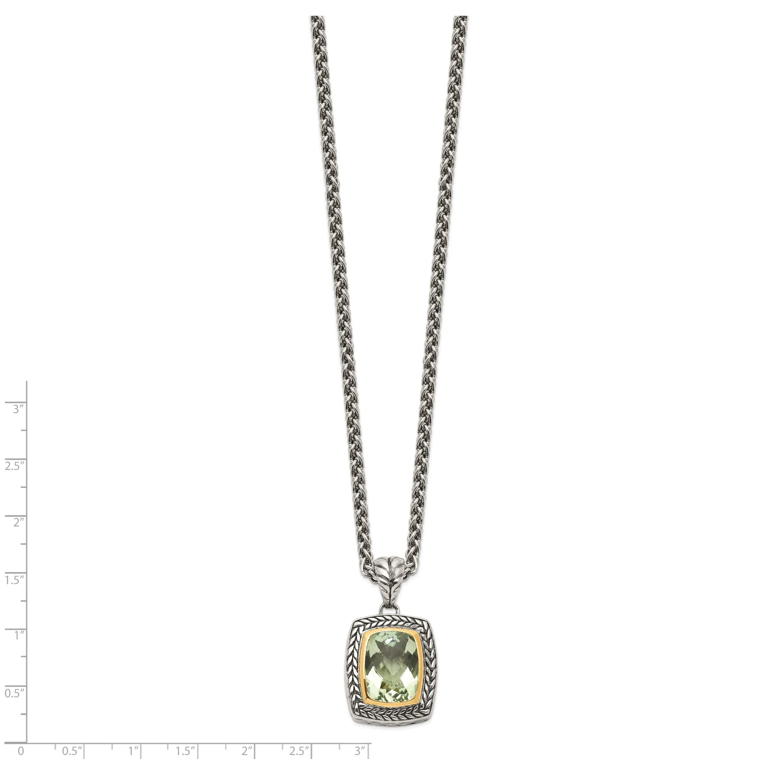 Sterling Silver Gold Green Amethyst Necklace