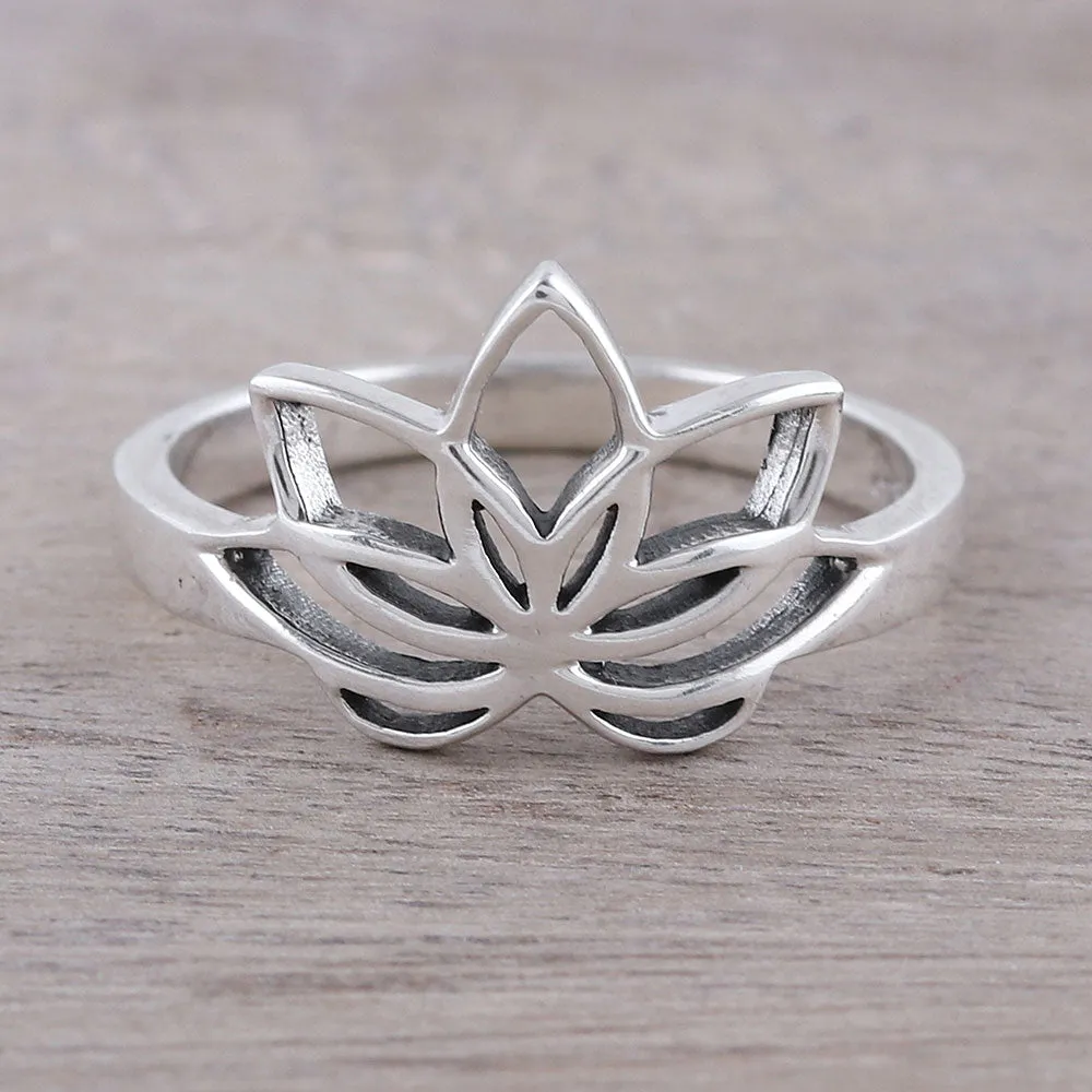 Sterling Silver Lotus Flower Cocktail Ring from India - Graceful Lotus | NOVICA