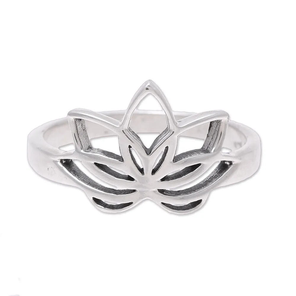 Sterling Silver Lotus Flower Cocktail Ring from India - Graceful Lotus | NOVICA