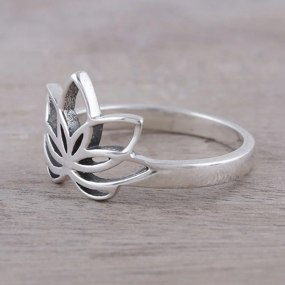 Sterling Silver Lotus Flower Cocktail Ring from India - Graceful Lotus | NOVICA