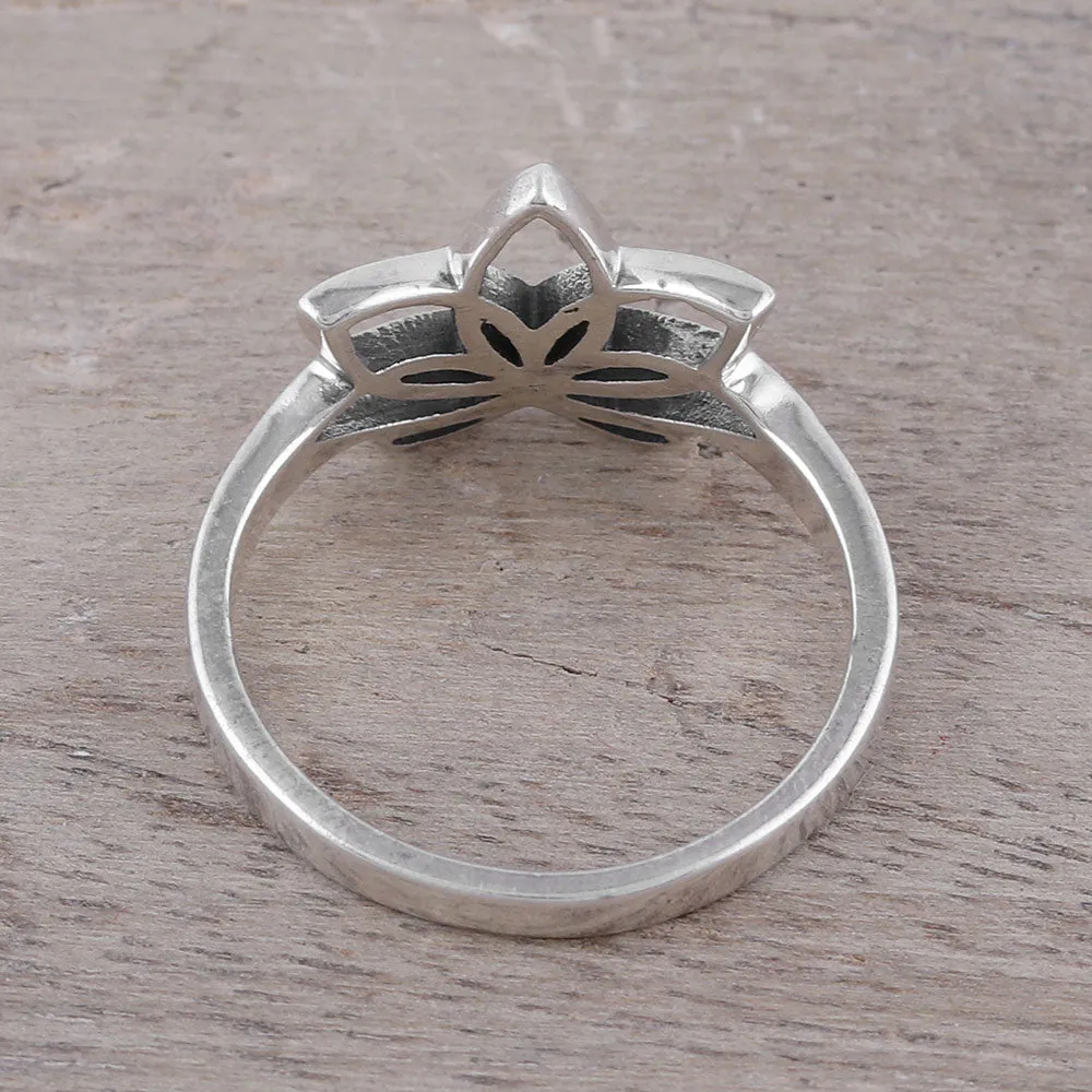 Sterling Silver Lotus Flower Cocktail Ring from India - Graceful Lotus | NOVICA