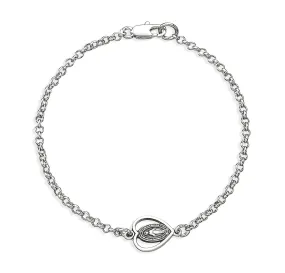 Sterling Silver Miraculous Medal Cut Out Heart on Platinum Plated Rolo Chain Bracelet 7 1/2" - BRS3160R