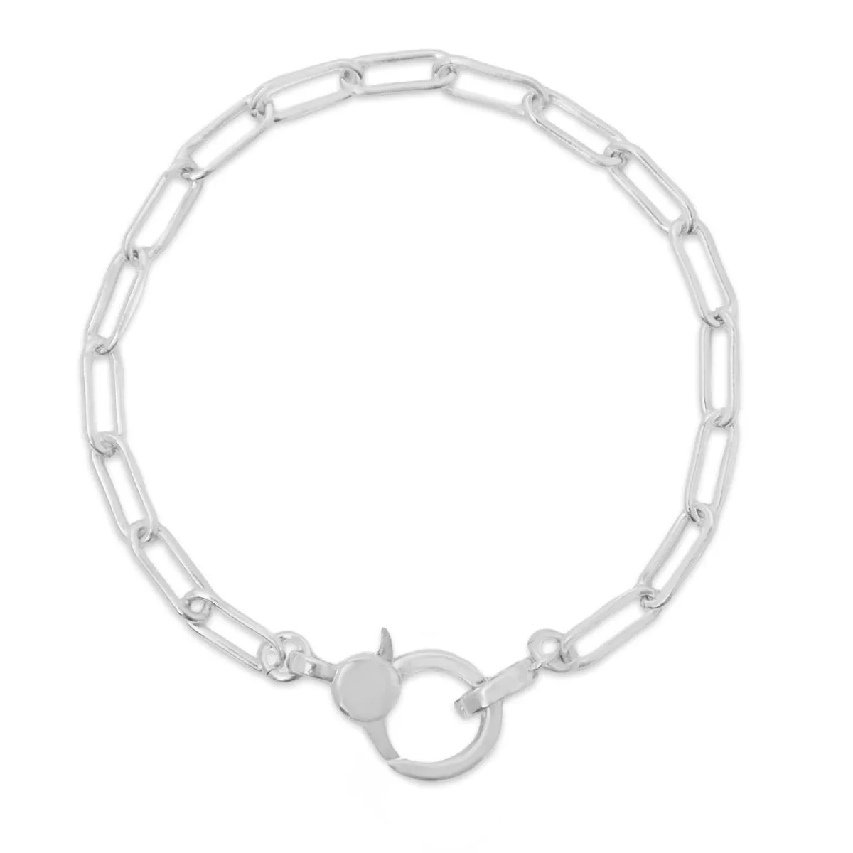 Sterling Silver Paperclip Chain Charm Holder Bracelet