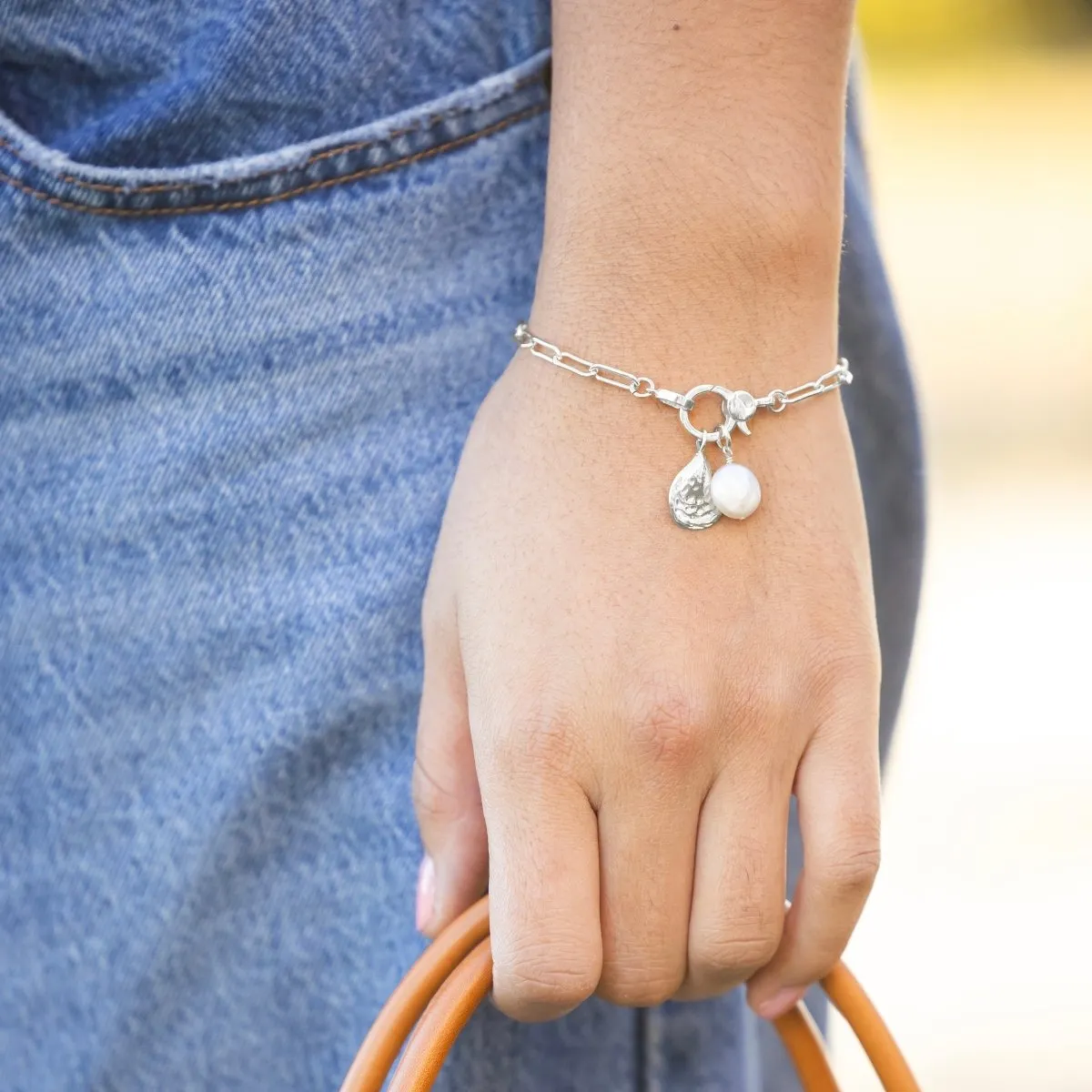 Sterling Silver Paperclip Chain Charm Holder Bracelet